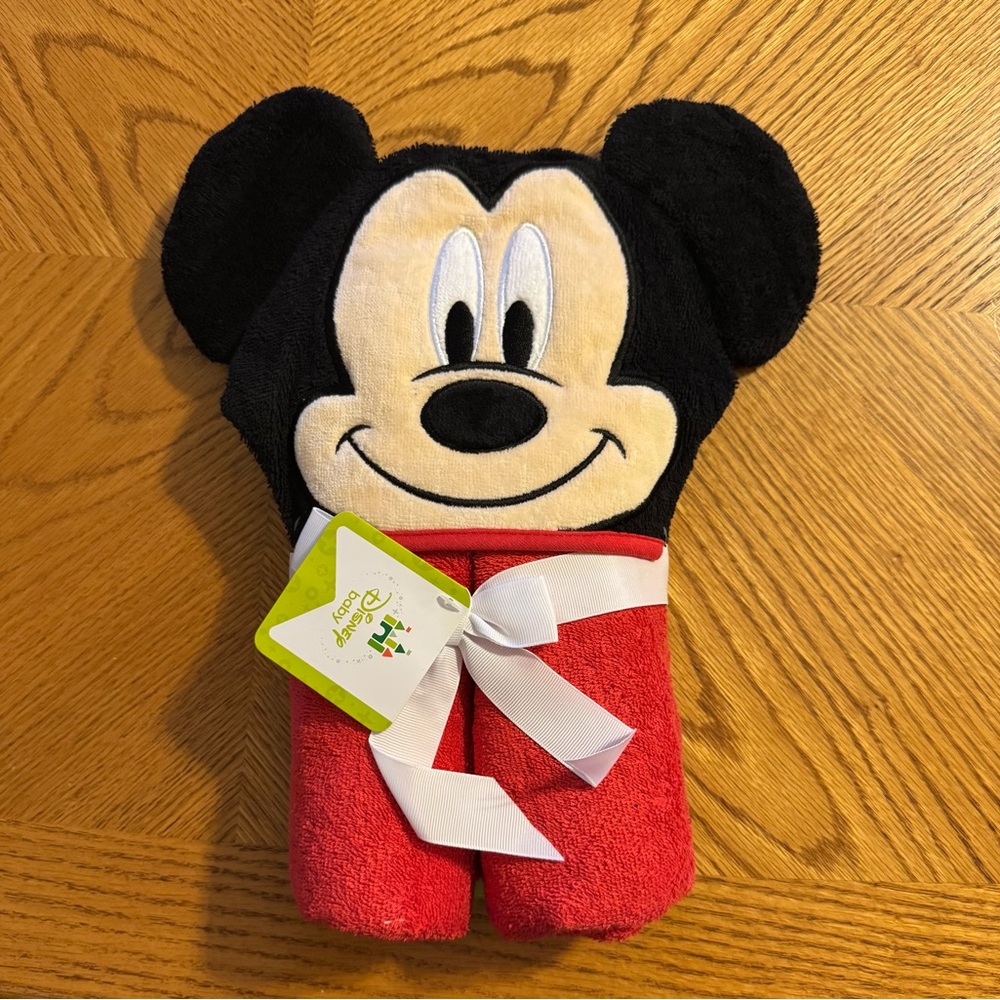 Disney Baby Hooded Towel in Black, Cream & Red